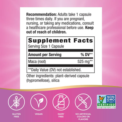 Nature's Way Maca-Wurzel, Traditionelle Libido-Unterstützung*, 525 mg pro Portion, Non-GMO Project verifiziert, 100 vegane Kapseln (Verpackung kann variieren)