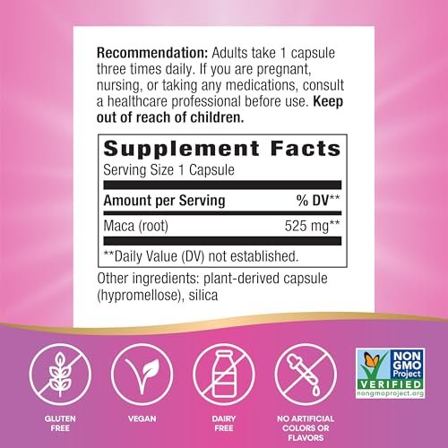 Nature's Way Maca-Wurzel, Traditionelle Libido-Unterstützung*, 525 mg pro Portion, Non-GMO Project verifiziert, 100 vegane Kapseln (Verpackung kann variieren)