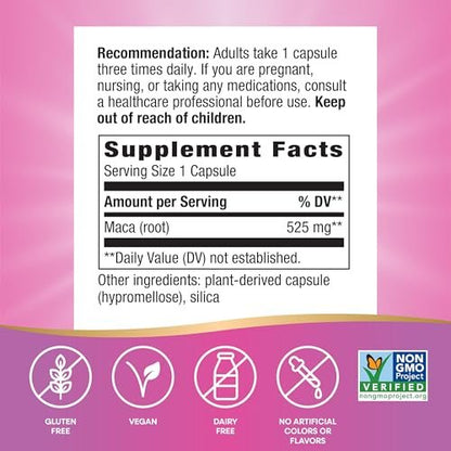 Nature's Way Maca-Wurzel, Traditionelle Libido-Unterstützung*, 525 mg pro Portion, Non-GMO Project verifiziert, 100 vegane Kapseln (Verpackung kann variieren)