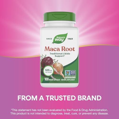 Nature's Way Maca-Wurzel, Traditionelle Libido-Unterstützung*, 525 mg pro Portion, Non-GMO Project verifiziert, 100 vegane Kapseln (Verpackung kann variieren)