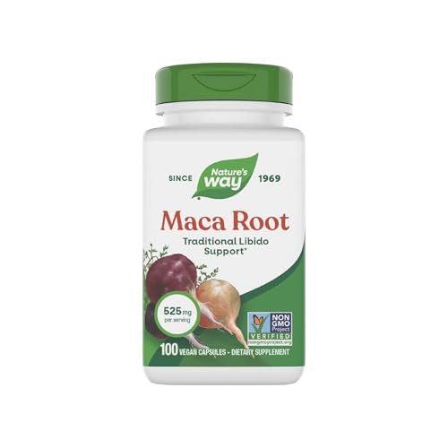 Nature's Way Maca-Wurzel, Traditionelle Libido-Unterstützung*, 525 mg pro Portion, Non-GMO Project verifiziert, 100 vegane Kapseln (Verpackung kann variieren)