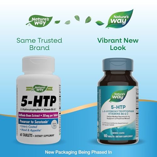 Nature's Way 5-HTP Tabletten, L-5-Hydroxytryptophan, fördert positive Stimmung*, mit Vitamin B6 und C, Griffonia-Bohnen-Extrakt, 60 Tabletten