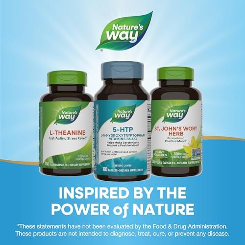 Nature's Way 5-HTP Tabletten, L-5-Hydroxytryptophan, fördert positive Stimmung*, mit Vitamin B6 und C, Griffonia-Bohnen-Extrakt, 60 Tabletten