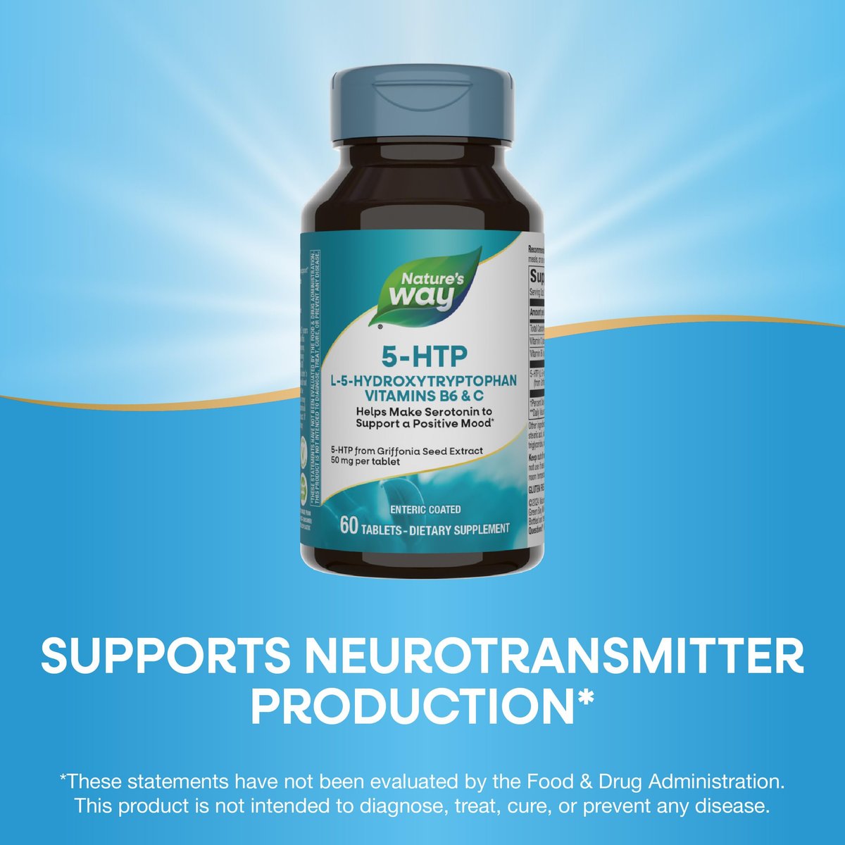 Nature's Way 5-HTP Tabletten, L-5-Hydroxytryptophan, fördert positive Stimmung*, mit Vitamin B6 und C, Griffonia-Bohnen-Extrakt, 60 Tabletten