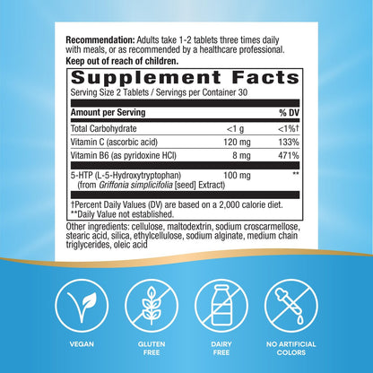 Nature's Way 5-HTP Tabletten, L-5-Hydroxytryptophan, fördert positive Stimmung*, mit Vitamin B6 und C, Griffonia-Bohnen-Extrakt, 60 Tabletten