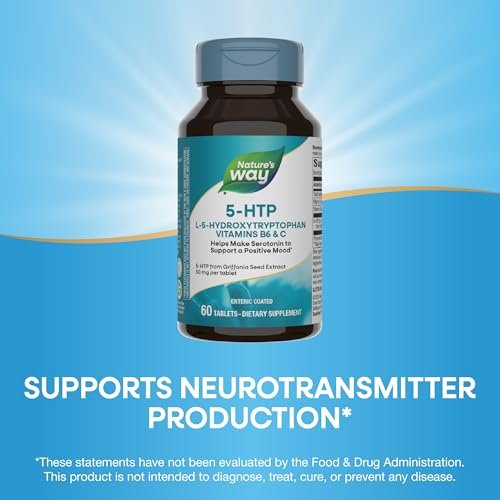 Nature's Way 5-HTP Tabletten, L-5-Hydroxytryptophan, fördert positive Stimmung*, mit Vitamin B6 und C, Griffonia-Bohnen-Extrakt, 60 Tabletten