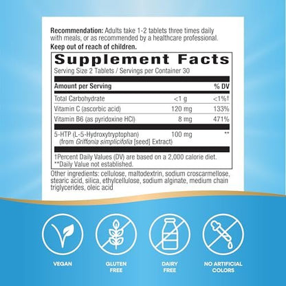 Nature's Way 5-HTP Tabletten, L-5-Hydroxytryptophan, fördert positive Stimmung*, mit Vitamin B6 und C, Griffonia-Bohnen-Extrakt, 60 Tabletten
