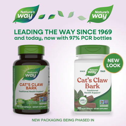 Nature's Way Katzenkralle Rinde, traditionelle Unterstützung*, 1.455 mg pro 3-Kapsel-Portion, Non-GMO Project verifiziert, 100 vegane Kapseln (Verpackung kann variieren)