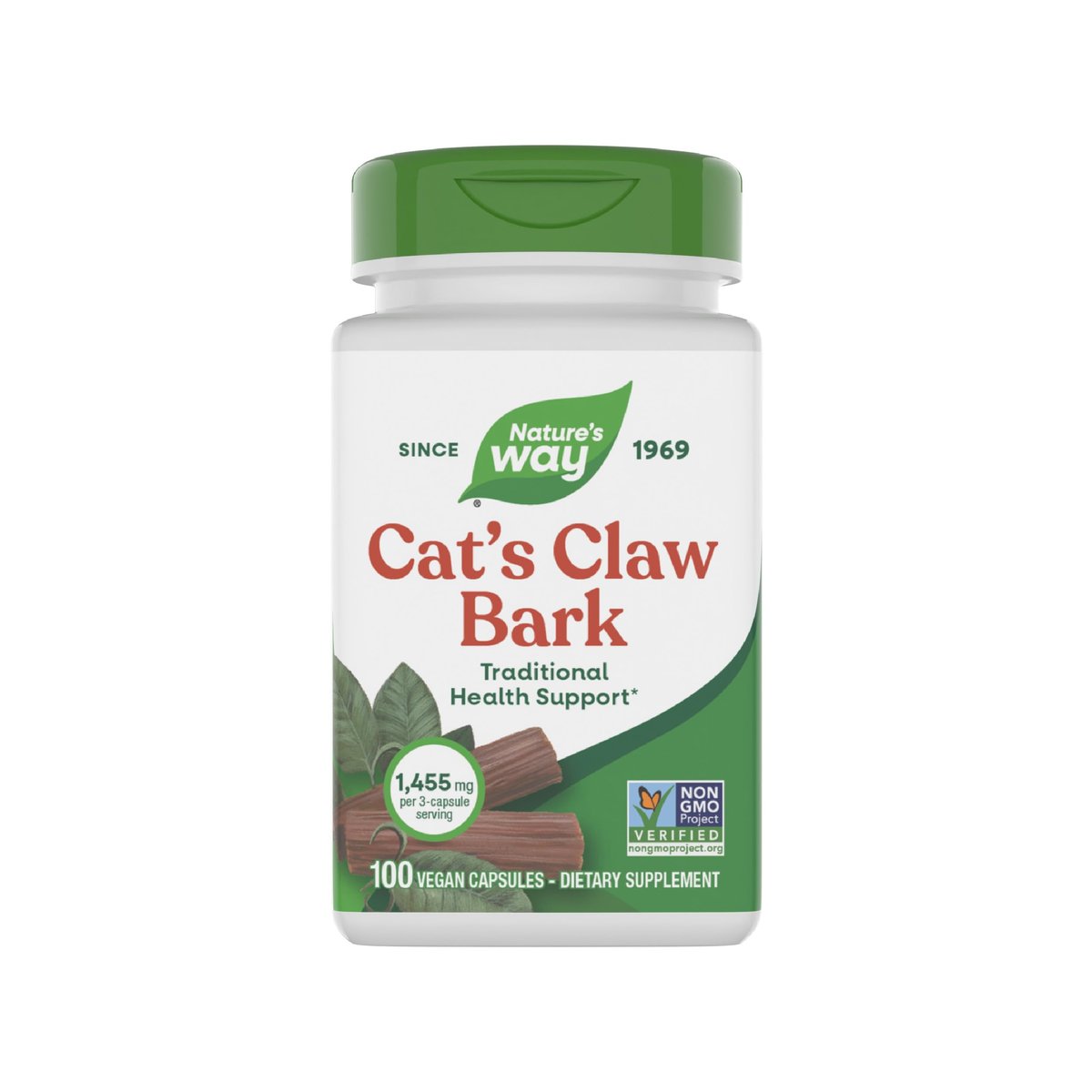Nature's Way Katzenkralle Rinde, traditionelle Unterstützung*, 1.455 mg pro 3-Kapsel-Portion, Non-GMO Project verifiziert, 100 vegane Kapseln (Verpackung kann variieren)