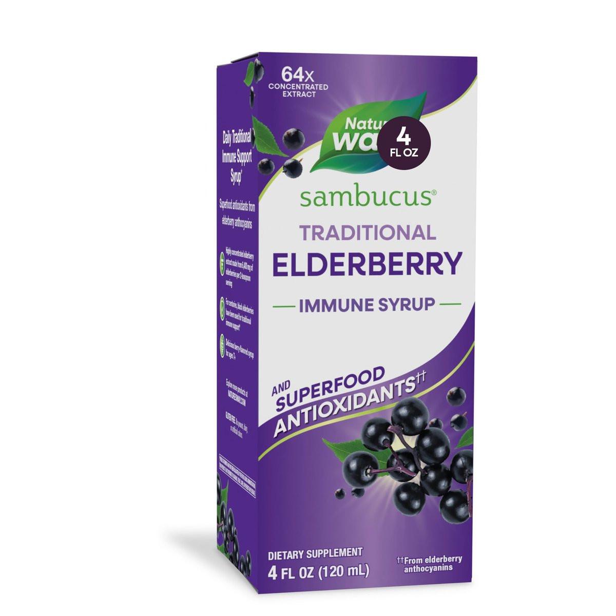 Nature’s Way Sambucus Holunderbeeren Sirup – Traditionelle Immununterstützung mit hochkonzentriertem Holunderextrakt & Antioxidantien, für Erwachsene & Kinder ab 7 Jahren, Beerengeschmack, 118 ml