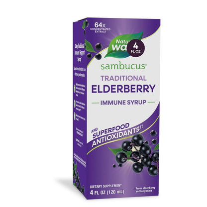Nature’s Way Sambucus Holunderbeeren Sirup – Traditionelle Immununterstützung mit hochkonzentriertem Holunderextrakt & Antioxidantien, für Erwachsene & Kinder ab 7 Jahren, Beerengeschmack, 118 ml