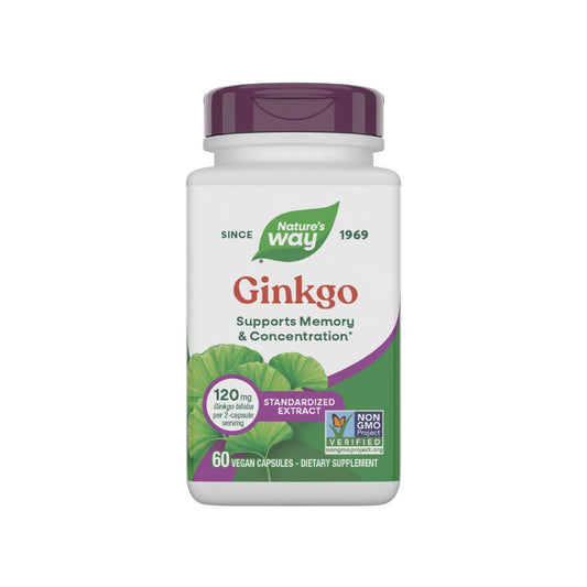 Nature's Way Ginkgo Premium Extract – Unterstützt Gedächtnis & Konzentration*, 120 mg Ginkgo Biloba Extrakt pro 2-Kapsel-Portion, mit Gotu Kola, vegan, glutenfrei, 60 Kapseln