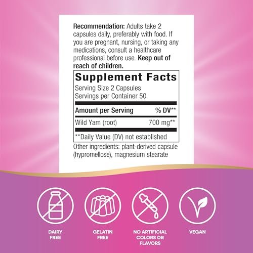 Nature's Way Wilde Yam Wurzel Kapseln, Unterstützung für die traditionelle Frauengesundheit*, 700 mg pro 2-Kapsel-Portion, Non-GMO Project Verified, 100 vegane Kapseln (Verpackung kann variieren)