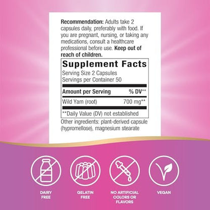 Nature's Way Wilde Yam Wurzel Kapseln, Unterstützung für die traditionelle Frauengesundheit*, 700 mg pro 2-Kapsel-Portion, Non-GMO Project Verified, 100 vegane Kapseln (Verpackung kann variieren)