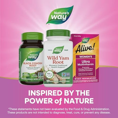 Nature's Way Wilde Yam Wurzel Kapseln, Unterstützung für die traditionelle Frauengesundheit*, 700 mg pro 2-Kapsel-Portion, Non-GMO Project Verified, 100 vegane Kapseln (Verpackung kann variieren)