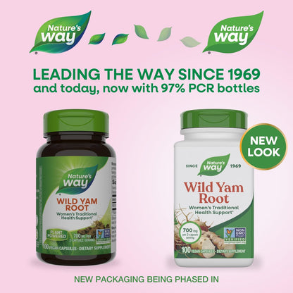 Nature's Way Wilde Yam Wurzel Kapseln, Unterstützung für die traditionelle Frauengesundheit*, 700 mg pro 2-Kapsel-Portion, Non-GMO Project Verified, 100 vegane Kapseln (Verpackung kann variieren)