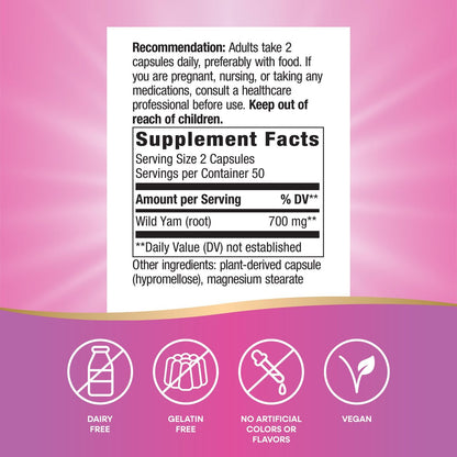 Nature's Way Wilde Yam Wurzel Kapseln, Unterstützung für die traditionelle Frauengesundheit*, 700 mg pro 2-Kapsel-Portion, Non-GMO Project Verified, 100 vegane Kapseln (Verpackung kann variieren)