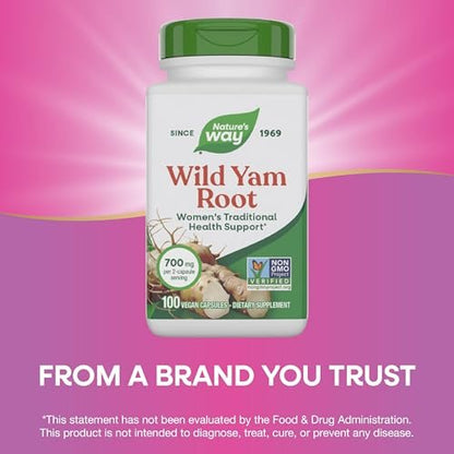 Nature's Way Wilde Yam Wurzel Kapseln, Unterstützung für die traditionelle Frauengesundheit*, 700 mg pro 2-Kapsel-Portion, Non-GMO Project Verified, 100 vegane Kapseln (Verpackung kann variieren)