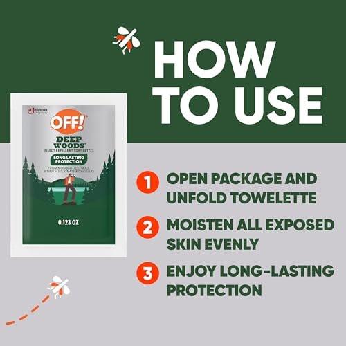 OFF! Deep Woods Mückenschutz-Tücher, langanhaltend, 12 einzeln verpackte Tücher (1 Packung)