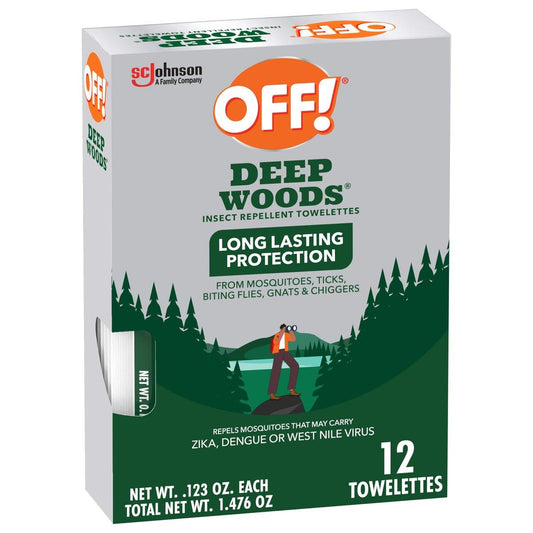 OFF! Deep Woods Mückenschutz-Tücher, langanhaltend, 12 einzeln verpackte Tücher (1 Packung)