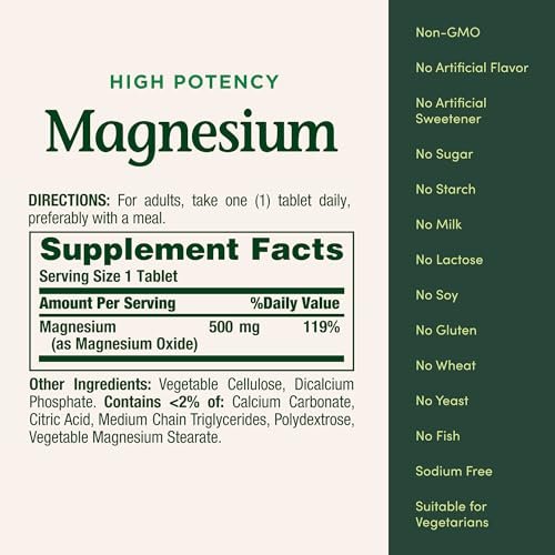 Nature's Bounty Magnesium 500 mg, 100 Tabletten – Mineralstoff für Knochen- und Muskelgesundheit