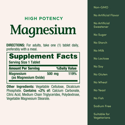 Nature's Bounty Magnesium 500 mg, 100 Tabletten – Mineralstoff für Knochen- und Muskelgesundheit