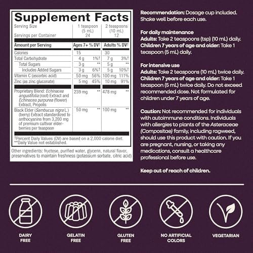 Nature's Way Sambucus Holunderbeeren-Sirup mit Vitamin C, Zink, Echinacea und Propolis – Immununterstützung, 240 ml (8 Fl Oz)