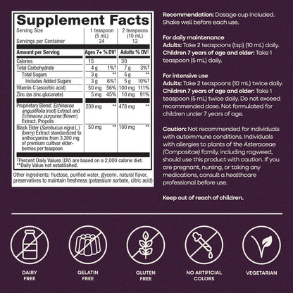Nature's Way Sambucus Holunderbeeren-Sirup mit Vitamin C, Zink, Echinacea und Propolis – Immununterstützung, 240 ml (8 Fl Oz)