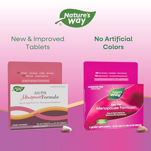 Nature's Way AM/PM Menopause Unterstützung für Frauen – Hormonfreie Formel mit Schwarztee, Theanin, Baldrian – 60 Tabletten – Linderung von Hitzewallungen, Nachtschweiß, Stimmungsschwankungen und Förderung erholsamen Schlafs