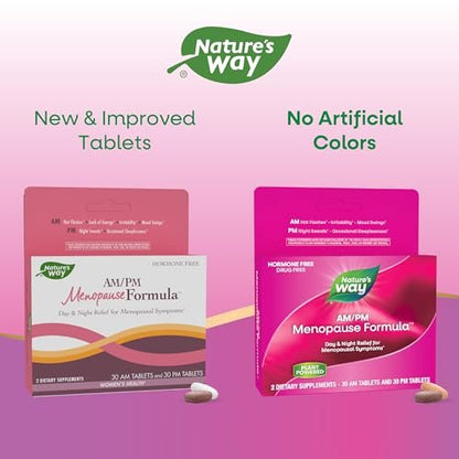 Nature's Way AM/PM Menopause Unterstützung für Frauen – Hormonfreie Formel mit Schwarztee, Theanin, Baldrian – 60 Tabletten – Linderung von Hitzewallungen, Nachtschweiß, Stimmungsschwankungen und Förderung erholsamen Schlafs