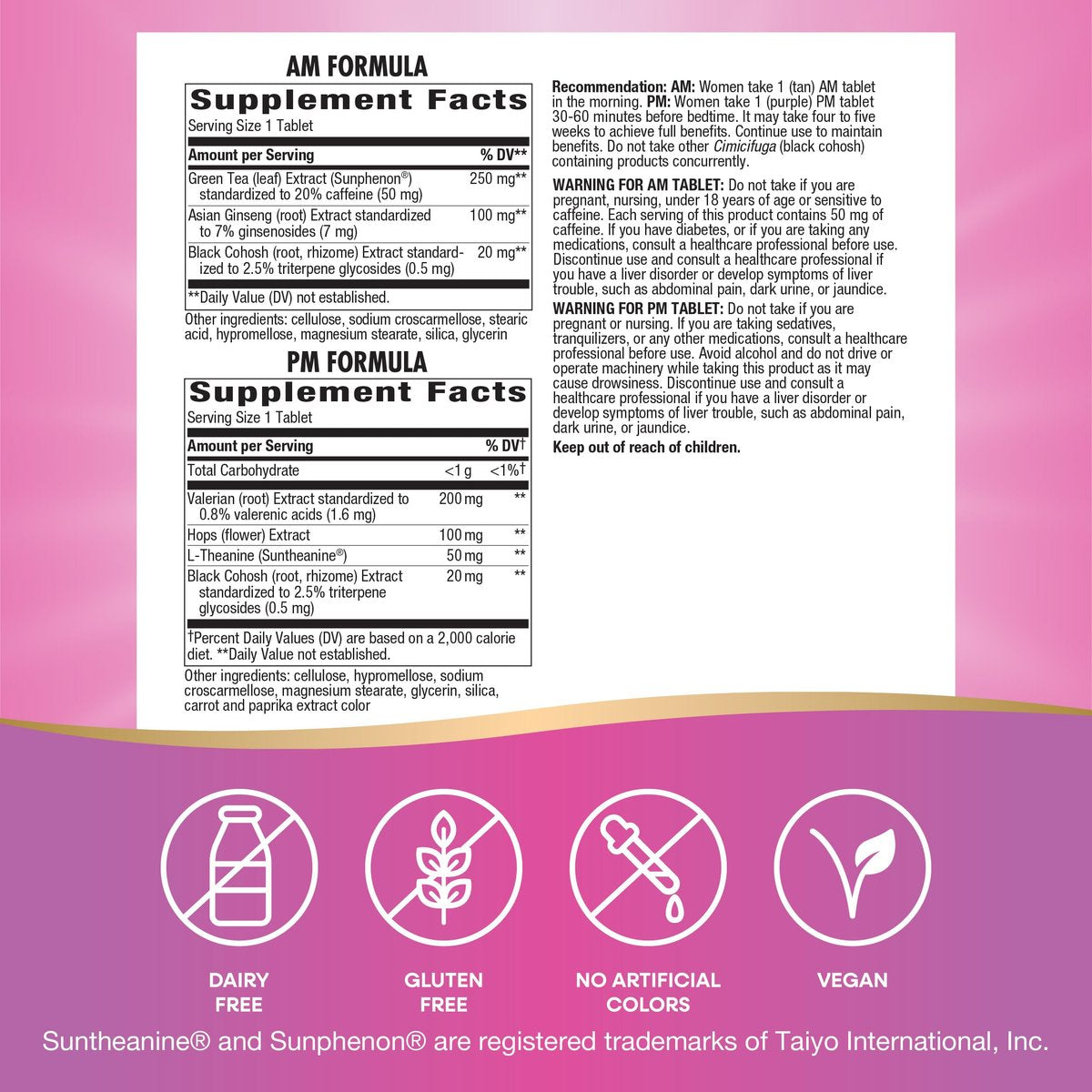 Nature's Way AM/PM Menopause Unterstützung für Frauen – Hormonfreie Formel mit Schwarztee, Theanin, Baldrian – 60 Tabletten – Linderung von Hitzewallungen, Nachtschweiß, Stimmungsschwankungen und Förderung erholsamen Schlafs