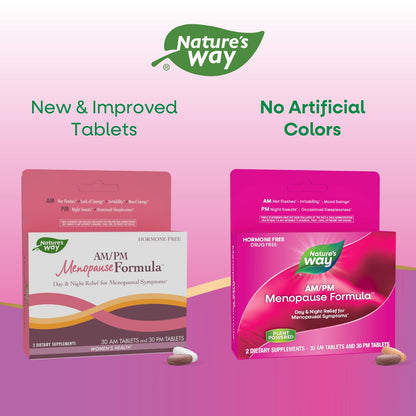 Nature's Way AM/PM Menopause Unterstützung für Frauen – Hormonfreie Formel mit Schwarztee, Theanin, Baldrian – 60 Tabletten – Linderung von Hitzewallungen, Nachtschweiß, Stimmungsschwankungen und Förderung erholsamen Schlafs