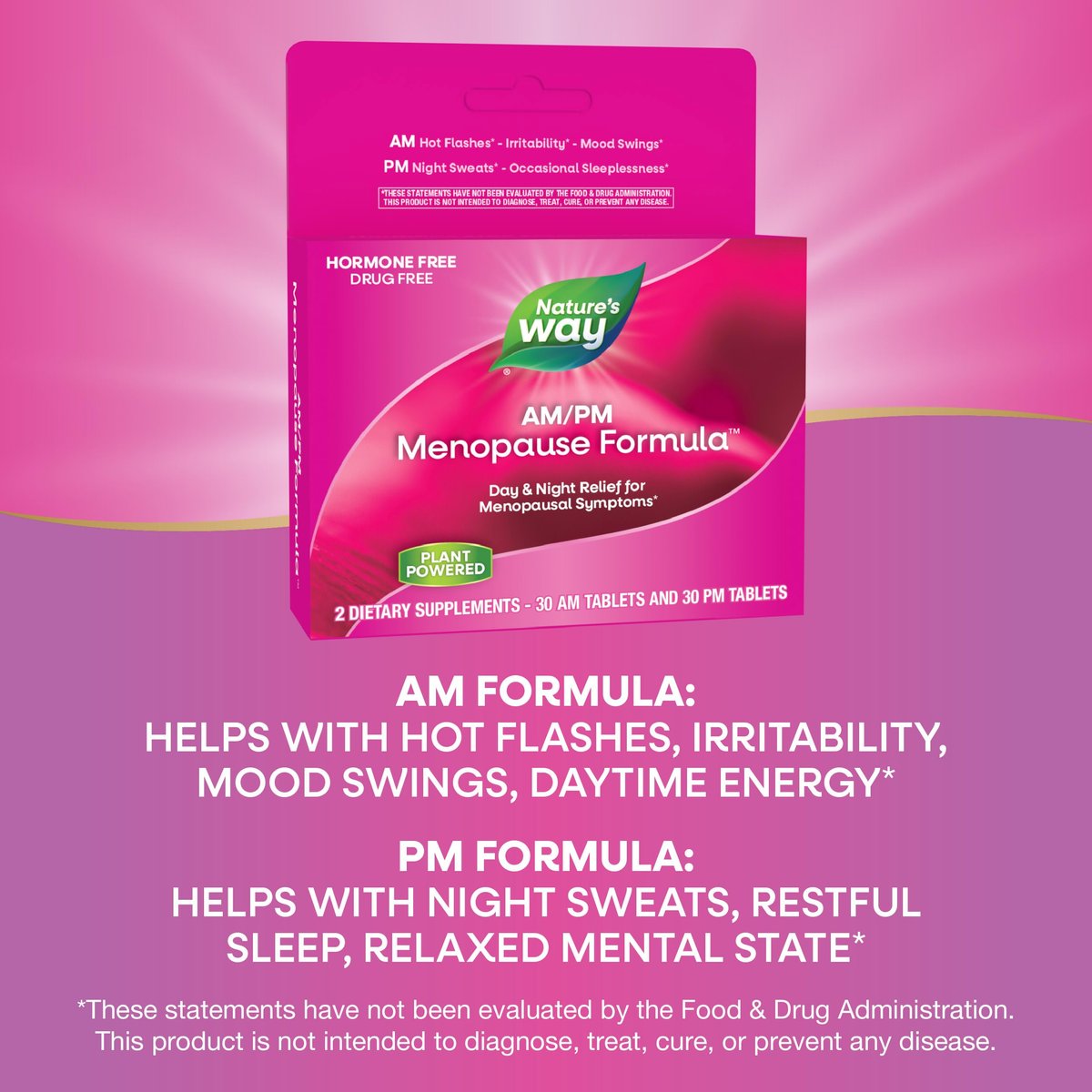 Nature's Way AM/PM Menopause Unterstützung für Frauen – Hormonfreie Formel mit Schwarztee, Theanin, Baldrian – 60 Tabletten – Linderung von Hitzewallungen, Nachtschweiß, Stimmungsschwankungen und Förderung erholsamen Schlafs