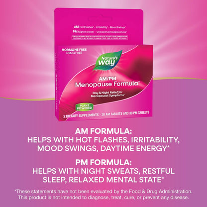 Nature's Way AM/PM Menopause Unterstützung für Frauen – Hormonfreie Formel mit Schwarztee, Theanin, Baldrian – 60 Tabletten – Linderung von Hitzewallungen, Nachtschweiß, Stimmungsschwankungen und Förderung erholsamen Schlafs