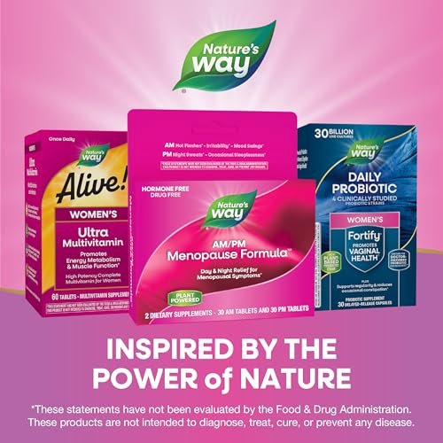 Nature's Way AM/PM Menopause Unterstützung für Frauen – Hormonfreie Formel mit Schwarztee, Theanin, Baldrian – 60 Tabletten – Linderung von Hitzewallungen, Nachtschweiß, Stimmungsschwankungen und Förderung erholsamen Schlafs