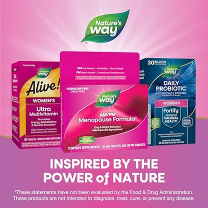 Nature's Way AM/PM Menopause Unterstützung für Frauen – Hormonfreie Formel mit Schwarztee, Theanin, Baldrian – 60 Tabletten – Linderung von Hitzewallungen, Nachtschweiß, Stimmungsschwankungen und Förderung erholsamen Schlafs