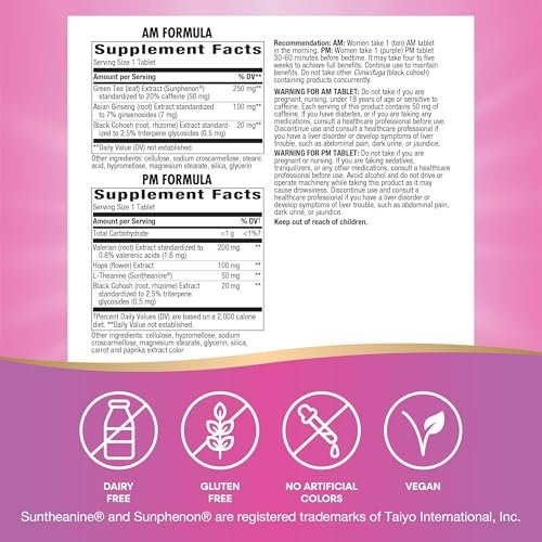 Nature's Way AM/PM Menopause Unterstützung für Frauen – Hormonfreie Formel mit Schwarztee, Theanin, Baldrian – 60 Tabletten – Linderung von Hitzewallungen, Nachtschweiß, Stimmungsschwankungen und Förderung erholsamen Schlafs