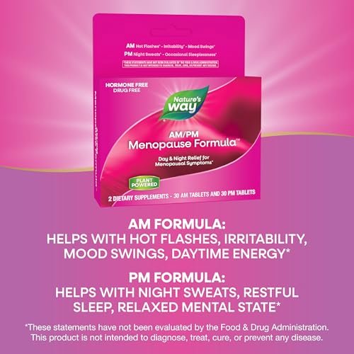 Nature's Way AM/PM Menopause Unterstützung für Frauen – Hormonfreie Formel mit Schwarztee, Theanin, Baldrian – 60 Tabletten – Linderung von Hitzewallungen, Nachtschweiß, Stimmungsschwankungen und Förderung erholsamen Schlafs
