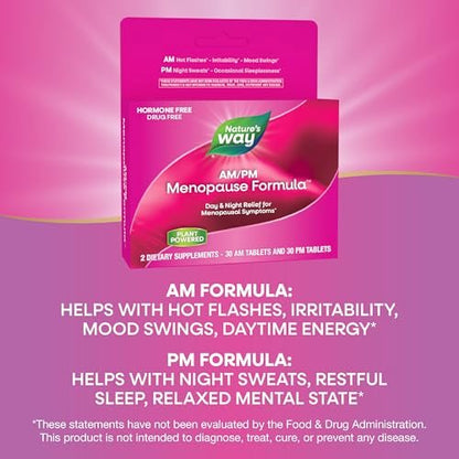 Nature's Way AM/PM Menopause Unterstützung für Frauen – Hormonfreie Formel mit Schwarztee, Theanin, Baldrian – 60 Tabletten – Linderung von Hitzewallungen, Nachtschweiß, Stimmungsschwankungen und Förderung erholsamen Schlafs