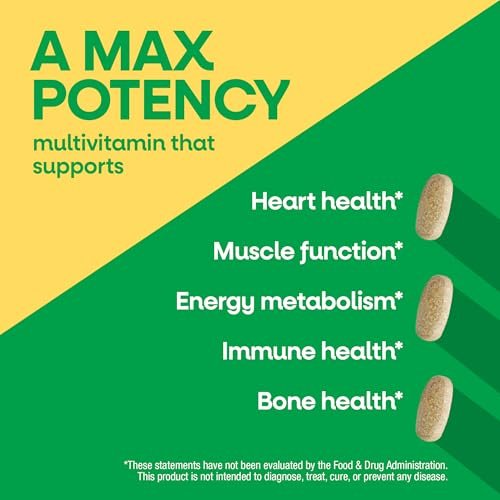 Nature's Way Alive! Max3 Tagesmultivitamin, Hochdosiertes Multivitamin für Erwachsene zur Unterstützung des Zellstoffwechsels, der Herz- und Muskelfunktion für Frauen und Männer*, Ohne Eisen, 90 Tabletten