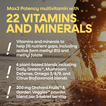 Nature's Way Alive! Max3 Tagesmultivitamin, Hochdosiertes Multivitamin für Erwachsene zur Unterstützung des Zellstoffwechsels, der Herz- und Muskelfunktion für Frauen und Männer*, Ohne Eisen, 90 Tabletten