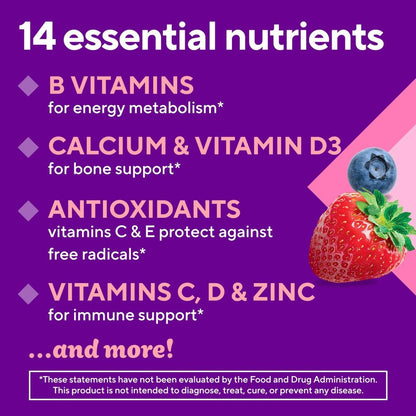 Vitafusion Frauen Tägliches Multivitamin Präparat, Zuckerfreie Gummis für Energie, Knochen & Immunsystem, Keto-freundlich, 90 Stück