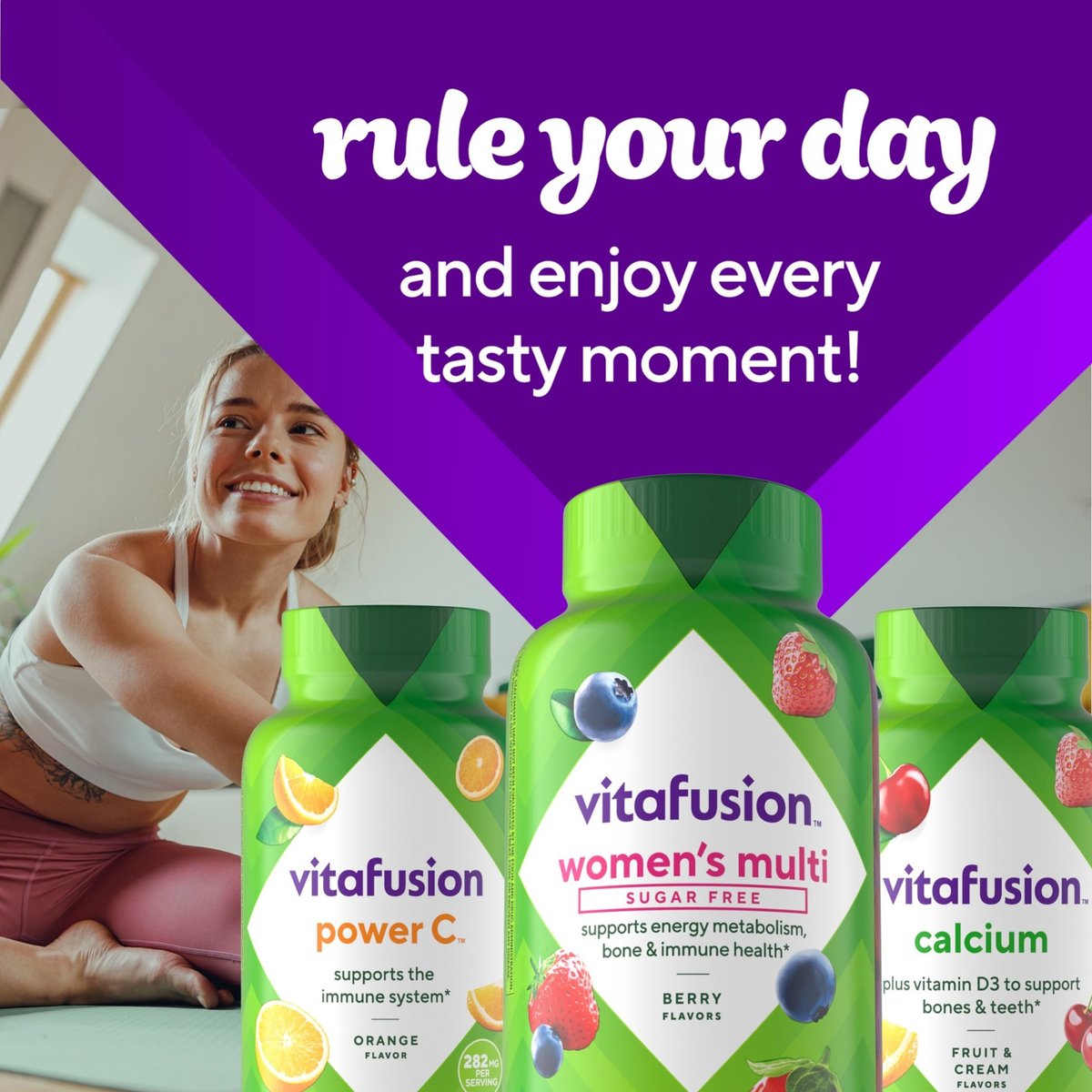 Vitafusion Frauen Tägliches Multivitamin Präparat, Zuckerfreie Gummis für Energie, Knochen & Immunsystem, Keto-freundlich, 90 Stück
