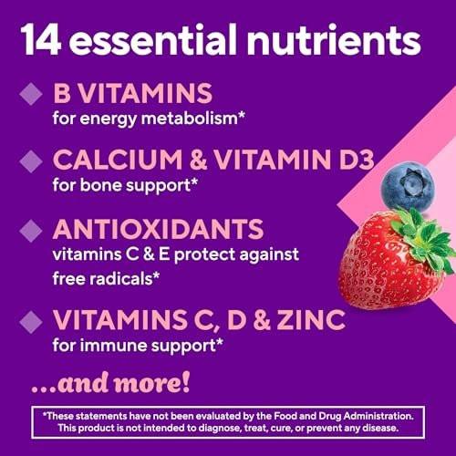 Vitafusion Frauen Tägliches Multivitamin Präparat, Zuckerfreie Gummis für Energie, Knochen & Immunsystem, Keto-freundlich, 90 Stück