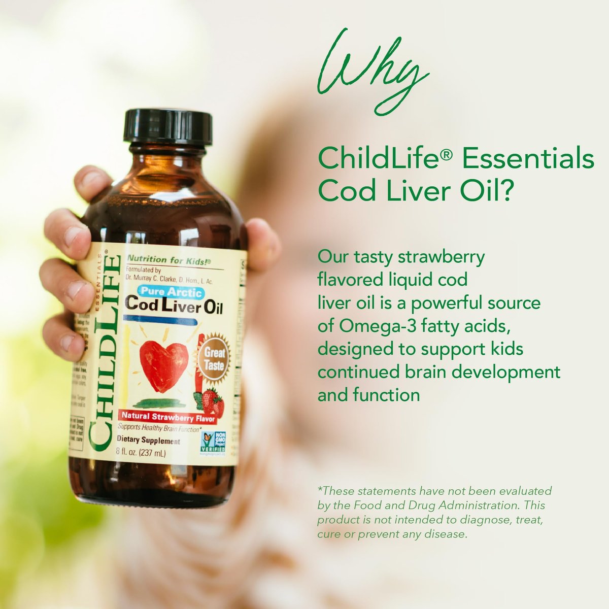 ChildLife Essentials Lebertran Fischöl für Kinder – Arktisches Lebertran-Öl für Babys ab 6 Monaten & Kleinkinder, mit DHA, EPA, Omega-3-Fettsäuren – Erdbeergeschmack, 237 ml