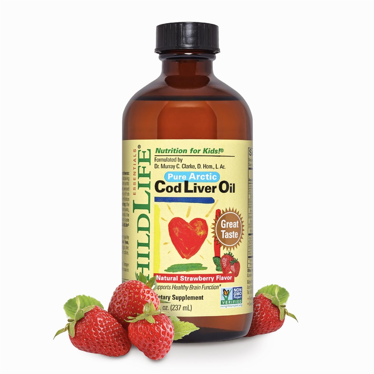 ChildLife Essentials Lebertran Fischöl für Kinder – Arktisches Lebertran-Öl für Babys ab 6 Monaten & Kleinkinder, mit DHA, EPA, Omega-3-Fettsäuren – Erdbeergeschmack, 237 ml