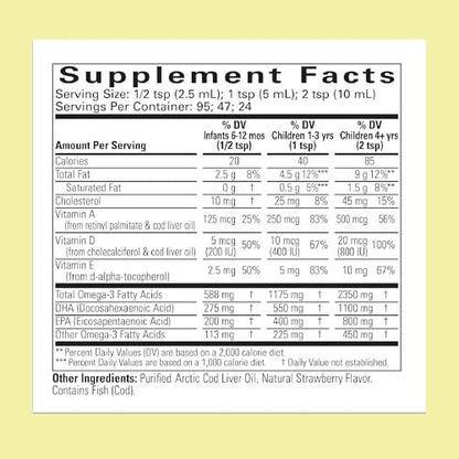 ChildLife Essentials Lebertran Fischöl für Kinder – Arktisches Lebertran-Öl für Babys ab 6 Monaten & Kleinkinder, mit DHA, EPA, Omega-3-Fettsäuren – Erdbeergeschmack, 237 ml