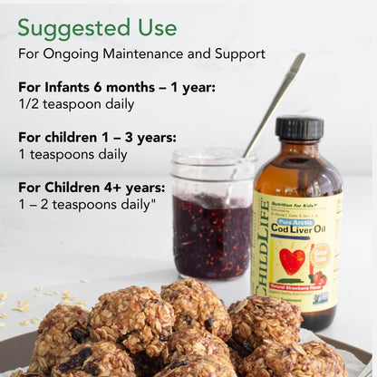 ChildLife Essentials Lebertran Fischöl für Kinder – Arktisches Lebertran-Öl für Babys ab 6 Monaten & Kleinkinder, mit DHA, EPA, Omega-3-Fettsäuren – Erdbeergeschmack, 237 ml