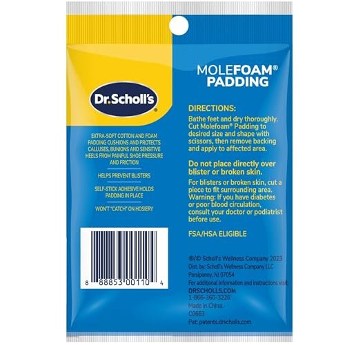 Dr. Scholl's Molefoam 2 Streifen - 0,05 oz. | Druckentlastung für Hühneraugen & Hornhaut