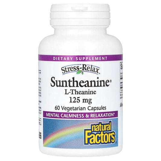 Natural Factors Stress-Relax Suntheanine L-Theanin 125 mg – 60 Kapseln für geistige Ruhe und Entspannung ohne Müdigkeit